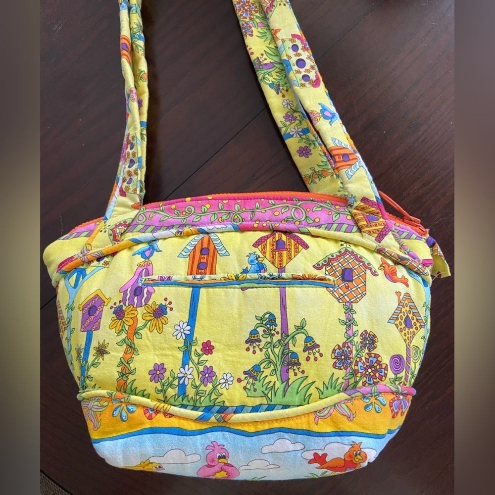Colorful Bird & Flower Handmade Purse Whimsical Quilted Cotton - Picture 5 of 11